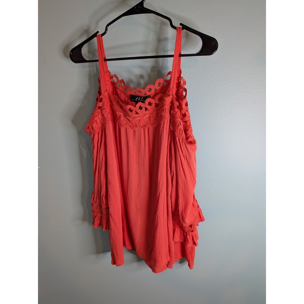 Midnight Velvet Coral Cold Shoulder Crochet Lace Trim Rayon Blouse XL